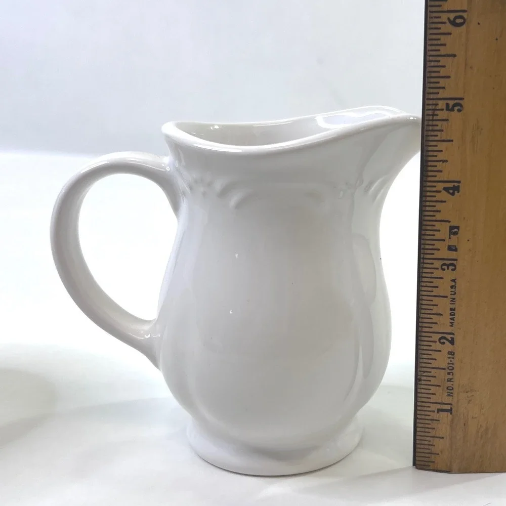 Pfaltzgraff Filigree White Stoneware Sugar Bowl with Lid and Creamer Pitcher Set